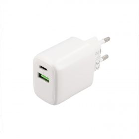 Musthavz - Chargeur rapide 20 Watt avec connexion USB-A et USB-C blanc